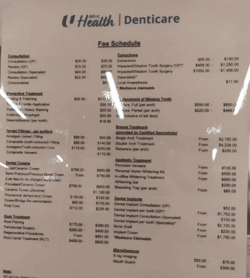 NTUC denticare pricelist