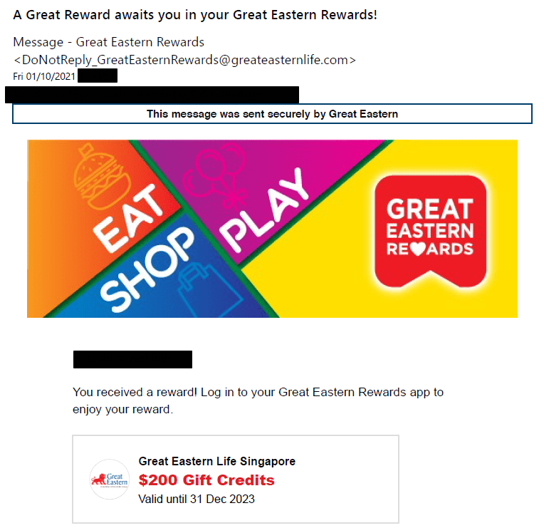 great eastern gift credits email