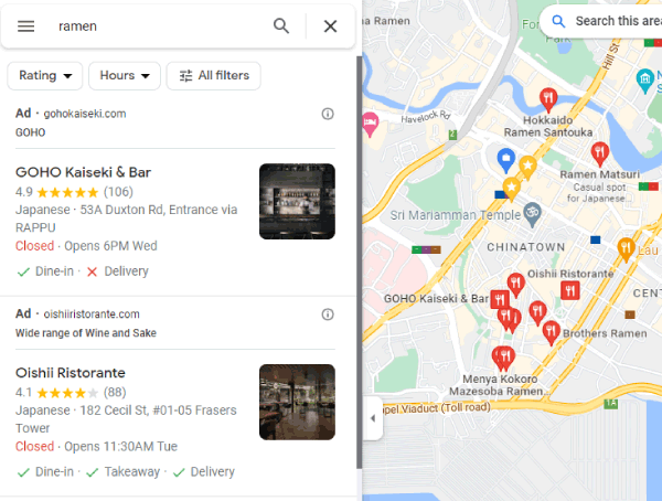 google maps search ads example